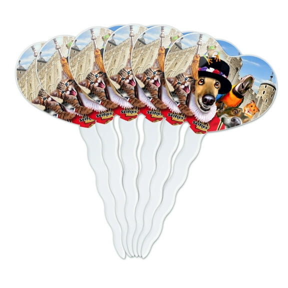 Tower of London England Britain Selfie Dogs Cats Heart Love Cupcake Picks Toppers Decoration Set of 6