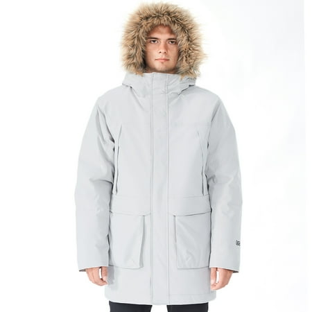 Gymax Men' Hooded Duck Down Jacket Puffing Parka Long Coat w/Faux-Fur Trim Winter Gray Size XXL