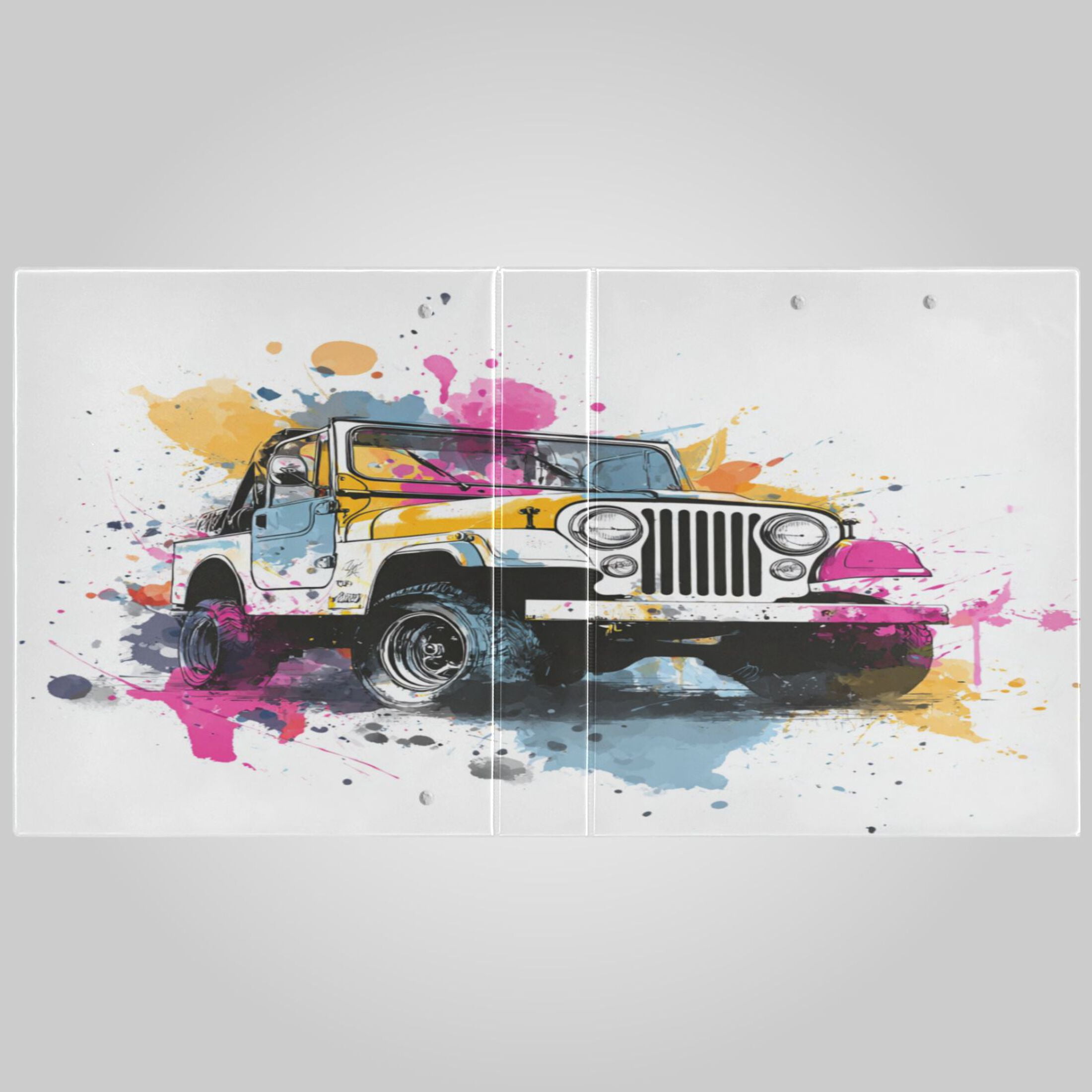 3 Ring Binder 1.5 inch Round Rings with Interior Pockets Binders Organizer Office School 1Pack Wet Watercolor Jeep Pattern