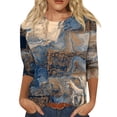 thumbnail image 4 of CCRFTGI Womens Tops 3/4 Sleeve Casual Crew Neck Tunic Tops Trendy Vintage Floral Print Shirts Loose Fit Fall Clothes Blue L, 4 of 6