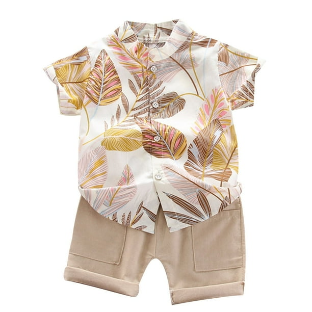 Odeerbi 1-6 Años Conjunto de Verano Para Niños Hawaiano Camisa de Manga Corta de Algodón Estampado Tropical Conjunto Corto Camisa Gráfica Conjunto de Dos Piezas