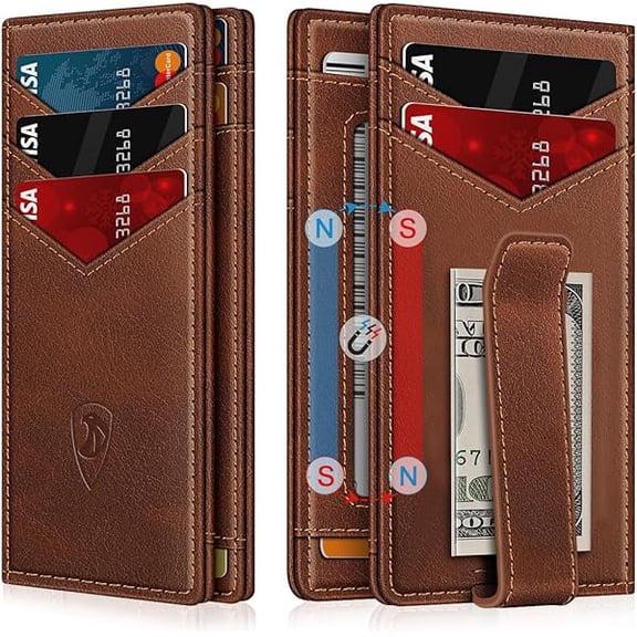 ZLCWallet for Men Slim Leather Wallets for 12-15 Cards, Minimalist Thin RFID Blocking Card Holder with Money Clip & ID Window, Small Bifold Front Pocket Wallet, Gifts for Men