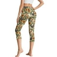 thumbnail image 2 of SCRAWLGOD Sunflower Rooster Beige Women's High Waisted Capri Leggings- Stretch Capri Yoga Pants with Pockets for Women - Soft Slim Yoga Pants for Running Cycling Workout, XS, 2 of 7