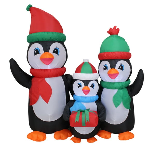 Gonflable de Noël de 5 Pieds de Hauteur, Illuminé, pour Famille Penguins, avec Boîte-Cadeau, Lumières DEL, Extérieur Intérieur, Gonflable de Pelouse pour les Fêtes, Décoration de Fête Familiale à la Maison, Décoration de Cour