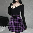 thumbnail image 2 of Women's Gothic Punk Plaid Pleated High Rise A-line Flare Mini Skirt Purple M, 2 of 7
