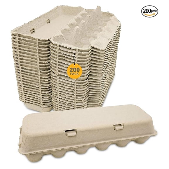 Egg Cartons Bulk 200 Pack - Large Flat Top Blank Chicken Egg Cartons for Farms & Crafts - Recycled Biodegradable Eco-Friendly Egg Holders