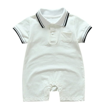 

TAIAOJING Baby Romper Jumpsuit Toddler Boys Girls Short Sleeve Turn-Down Collar Pocket Jumpsuits Outfit 6-12 Months