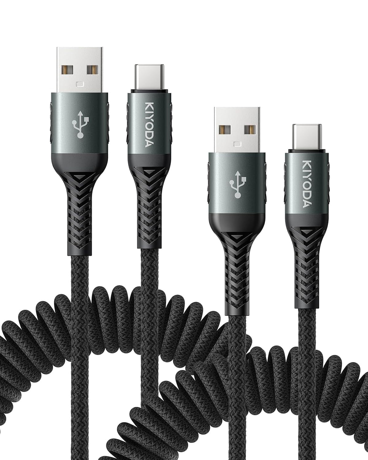 RGHJAR-USB to USB C Cable [2Pack 3FT] Coiled USB C Cable Fast Charging 60W, USB A to USB C Cable for CarPlay, iPhone USB C Cable Durable Braided USB C Cord for iPhone 17 16 15 Pro Max/Samsung Galaxy