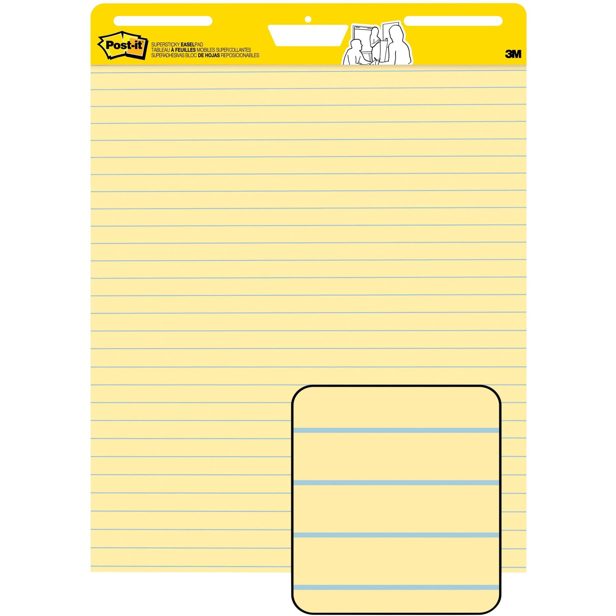 Post-it Super Sticky Easel Pad, 25" x 30", Yellow With Blue Lines, Pad Of 30 Sheets