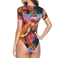 thumbnail image 3 of Uemuo Oil Paintings of Elephants Pattern Women's One Piece Short Sleeve Swimsuit Rash Guard Surfing Modest Quick-drying Swimsuit Beach Essentials-Medium, 3 of 9