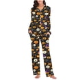 thumbnail image 2 of sdhkgrrt Women's Plus Size 2 Piece Pajama Set Collared Long Sleeve Shirt Wide Leg Pants Halloween Printed Lounge Outfit Soft Loose Matching Casual Fall Tracksuit, Orange 2XL, 2 of 8