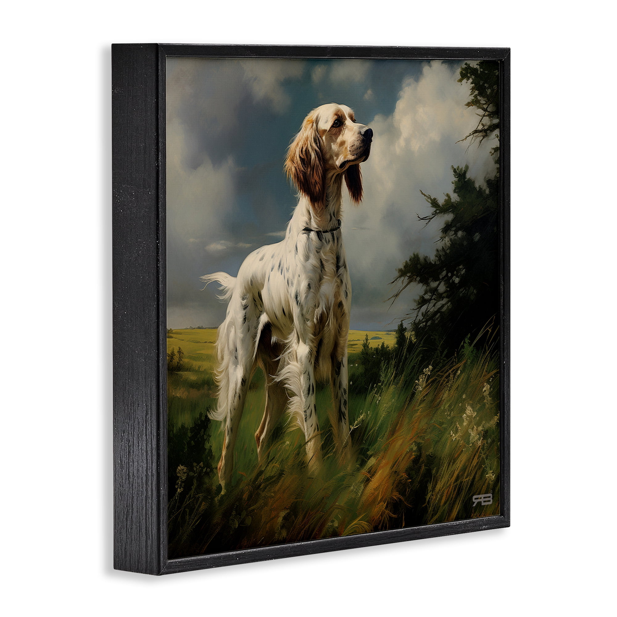 Stupell Industries Windswept Country Dog Landscape Painting Black Framed Art Print Wall Art, 12 x 12