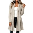 thumbnail image 4 of ZHOGXU Long Cardigans For Women Knit Long Sleeve Pleated Waist Sweater Outerwear Autumn Winter Casual Coat,Beige,L, 4 of 9