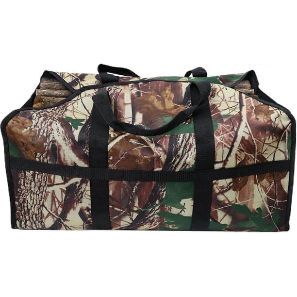Firewood Storage Bag with Handles, Log Baskets for Indoor Wood Stove, Log Storage Bag for Fireplaces, Camouflage