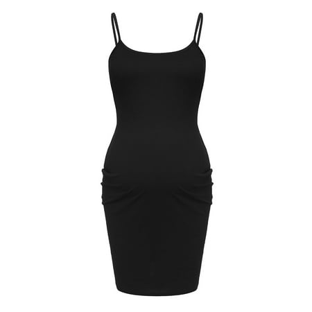 

Maternity dress Women Sleeveless Bandage Pregnancy Maternity Dress Solid Vest Dress Straps Black S