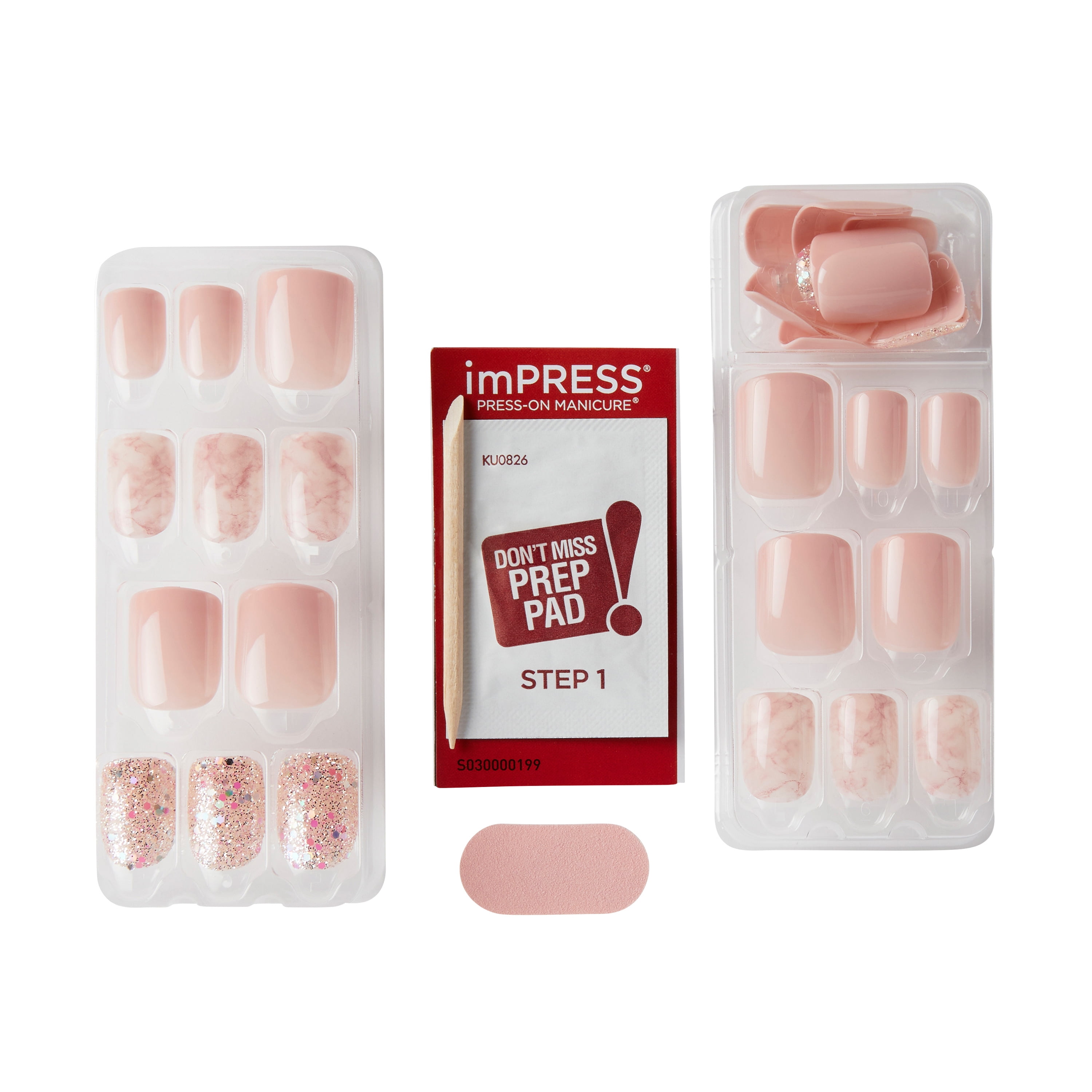 KISS imPRESS Wider Fit Press-On Nails, Pink, Short Square, ‘Just a Dream’, 33 Ct.