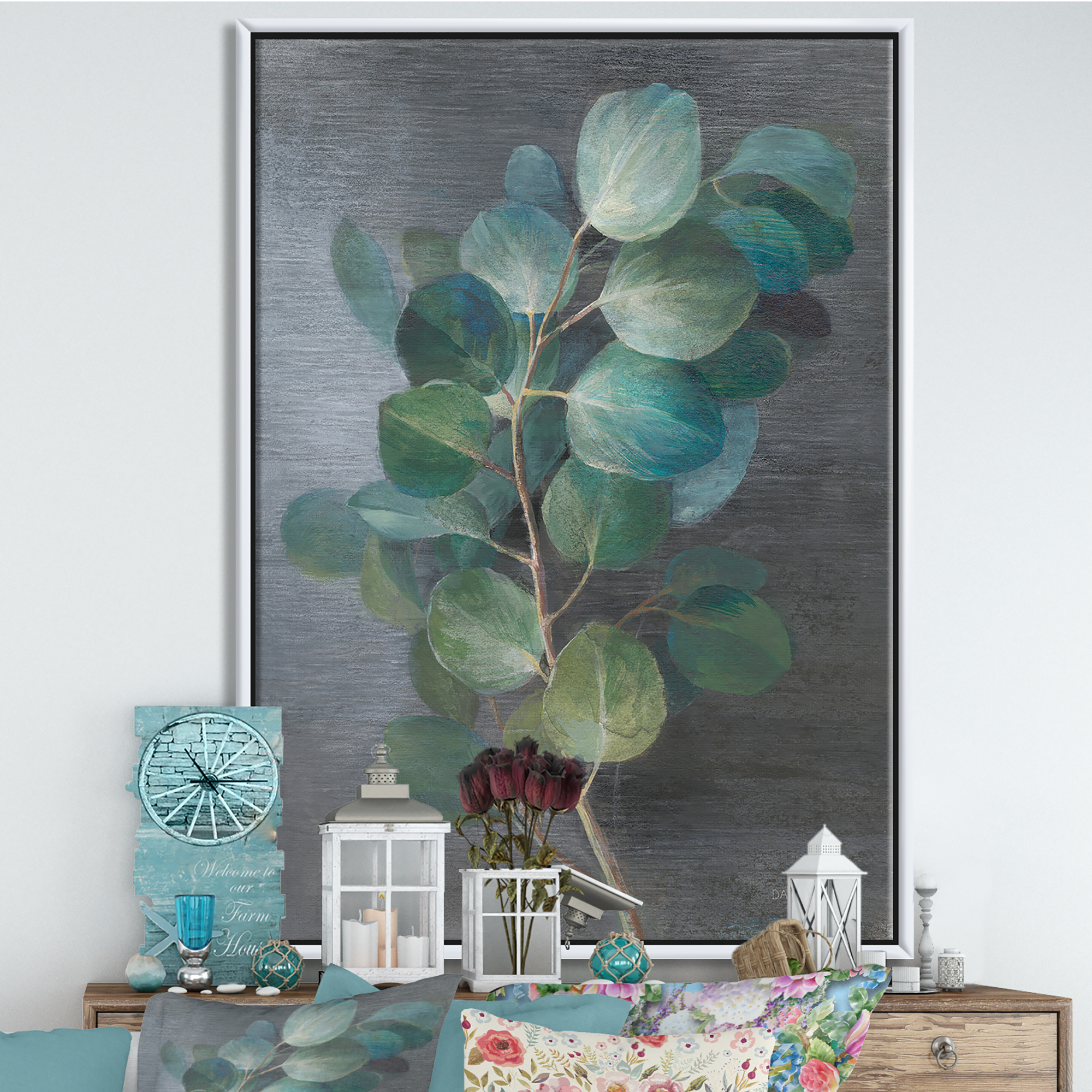 Designart ' Fresh leaves I ' Traditional Framed Canvas