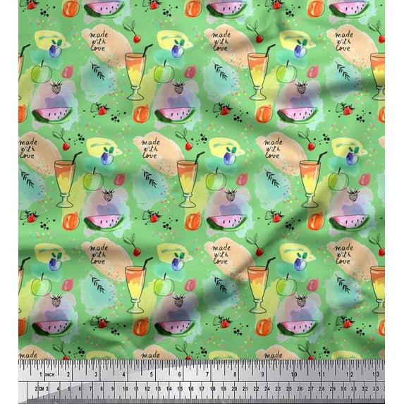 Soimoi Poly Georgette Fabric Juice & Fruits Watercolor Printed Fabric 1 Yard 52 Inch Wide