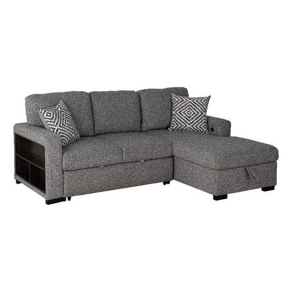 Furniture of America Andrew Gray Fabric Right Chaise Sleeper Sectional with USBs