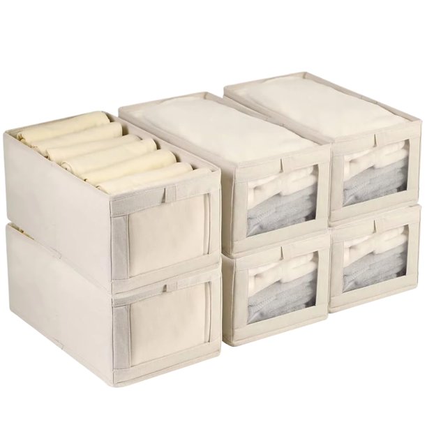 6PCS Caja De Almacenamiento Plegables Cajones Organizador De Ropa Bolsa Cestos Almacenamiento De Tela Resistente Closets Cajas Organizadoras De Almacenaje Para Ropa Juguetes Libros Dormitorio