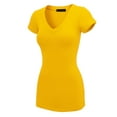 thumbnail image 2 of Made by Johnny Women's Basic Fitted Short Sleeve V-Neck T Shirt XL YELLOW, 2 of 6
