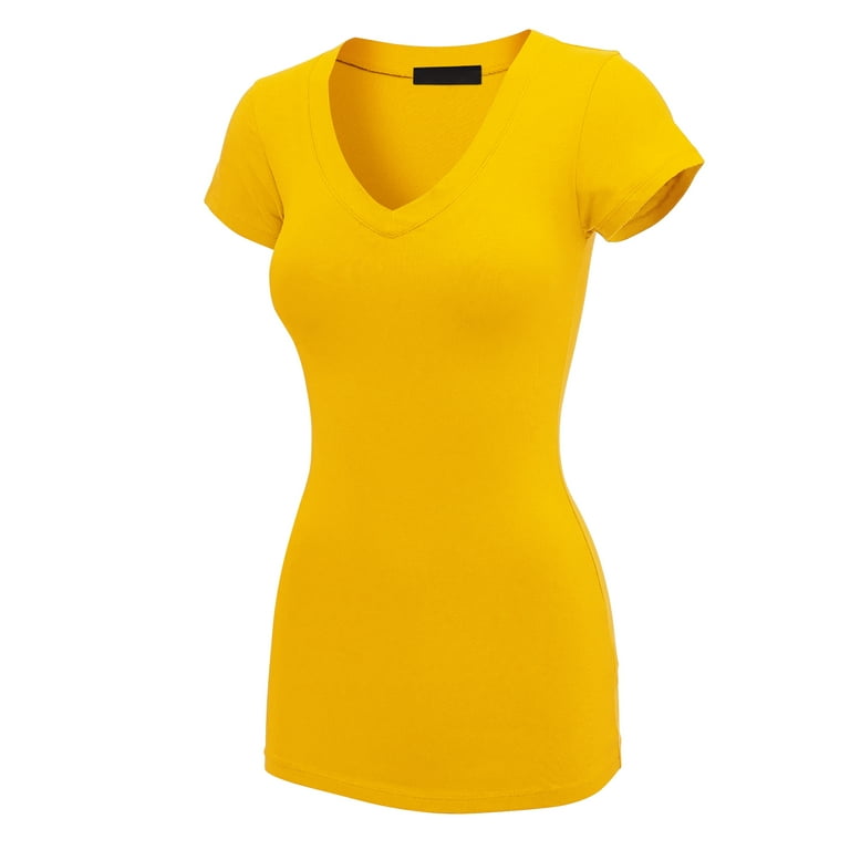 Made by Johnny Women s Basic Fitted Short Sleeve V Neck T Shirt L YELLOW