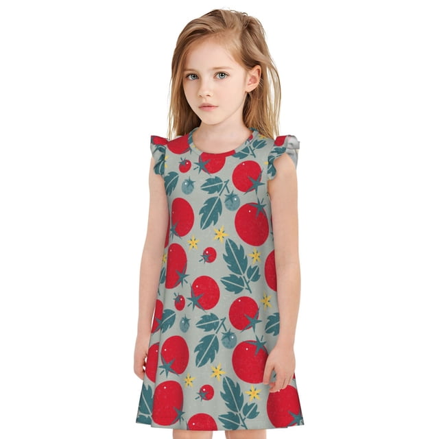 Vsdgher Chemises de Nuit Tomate pour Filles Manches Courtes à Volants Robe de Nuit Pyjama pour Fête Pyjama-TG