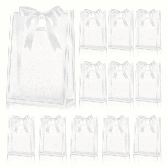12Pcs Clear Gift Bags with Handles, Reusable Plastic Gift Bags with White or Black Ribbon, tote gift bag, gift wrap bags, for Weddings, Birthdays, Christmas, and Parties - Bulk Clear Bags for Gifts