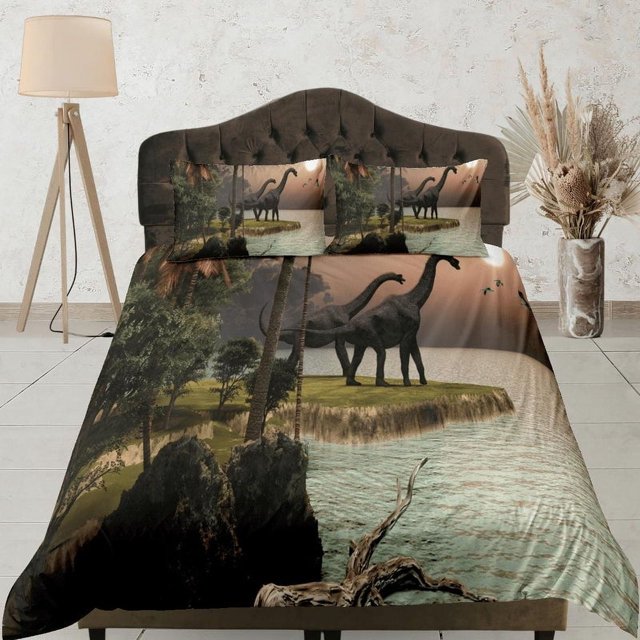Diplodocus dinosaurio en la ropa de cama de la isla, funda nórdica para adultos, ropa de cama dormitorio, adolescente