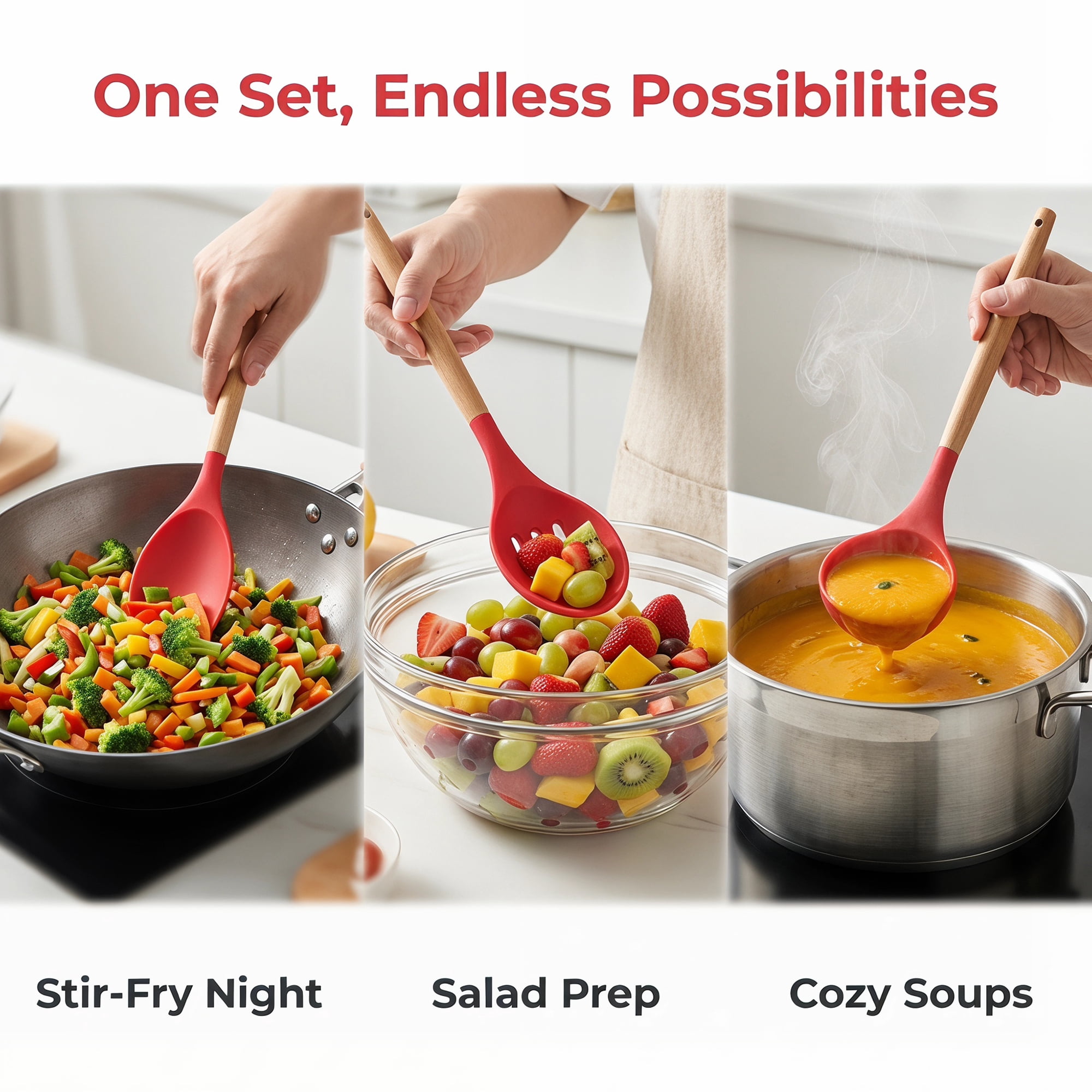 Unique Bargains 4 Pcs Cooking Utensil Set for Non Stick Cookware and Gadgets Red