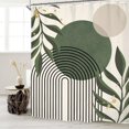 thumbnail image 3 of Abstract Sage Green Shower Curtain Set 71Wx71H Inches Minimalist Plant Aesthetic Modern Neutral Leaves Mid Century Waterproof Bathroom Curtain with 12 Hooks, 3 of 6