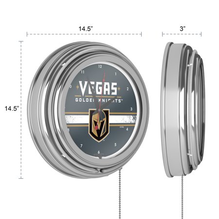 Vegas Golden Knights NHL Chrome Double Ring Neon Clock - Steel Grey, Gold, Black