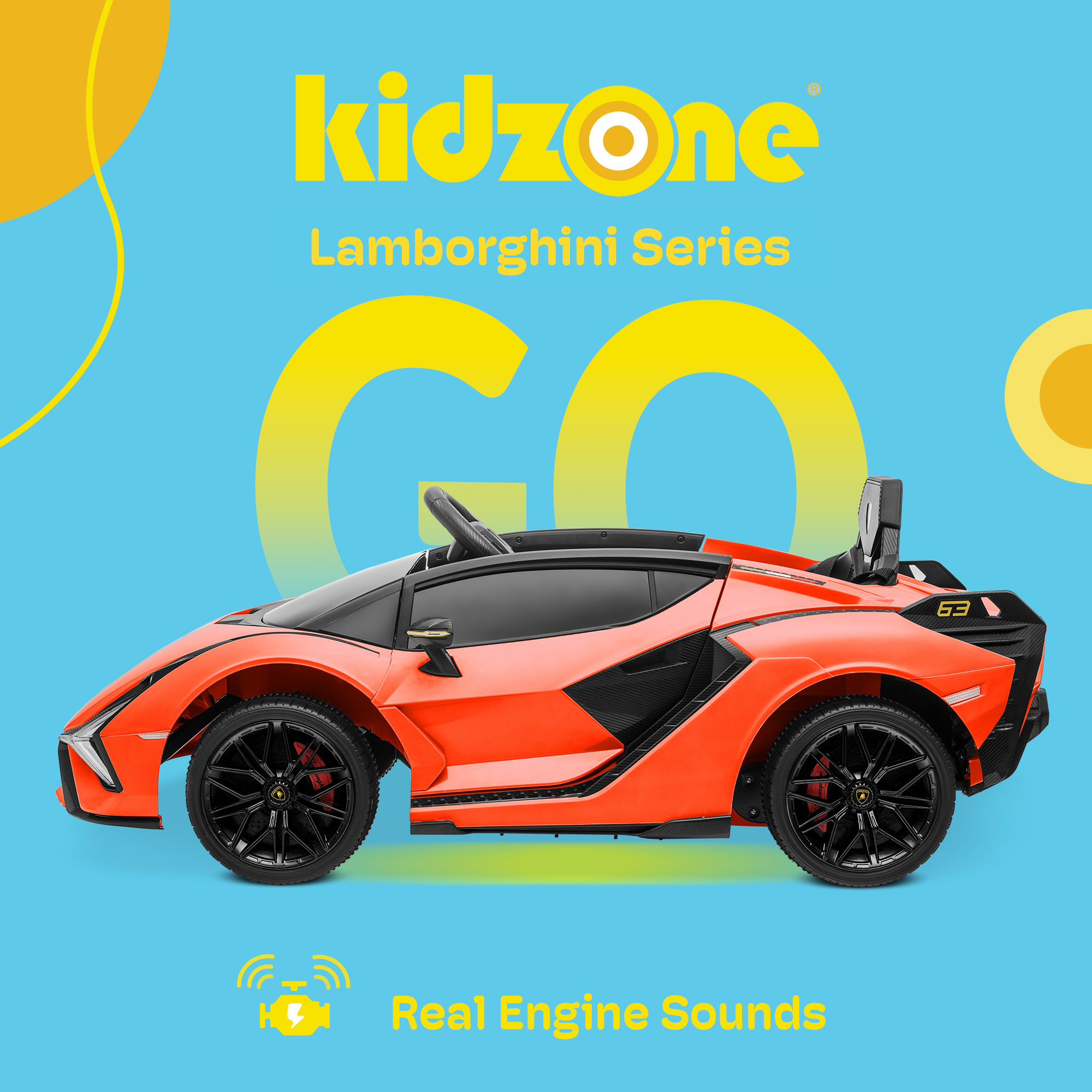 Kidzone Kids 12V Electric Ride On Licensed Lamborghini Sian Roadster Motorized Sport Vehicle With 2 Speed, Remote Control, Wheels Suspension, LED lights, USB/Bluetooth Music, Engine Sounds, Orange - image 2 of 6
