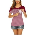 thumbnail image 3 of zttd women maternity short sleeve striped layer nursing t-shirt top for breastfeeding blouse, 3 of 8