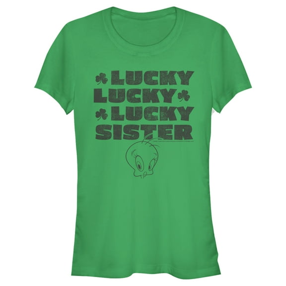 Junior's Looney Tunes St. Patrick's Day Tweety Lucky Lucky Lucky Sister  Graphic Tee Kelly Green X Large