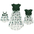 thumbnail image 2 of IBTOM CASTLE Mommy and Me Matching Dresses Ruffled Midi Dress Summer Solid Color Stripe Mom Daughter Matching Outfits 6-9 Months Green Flower, 2 of 8