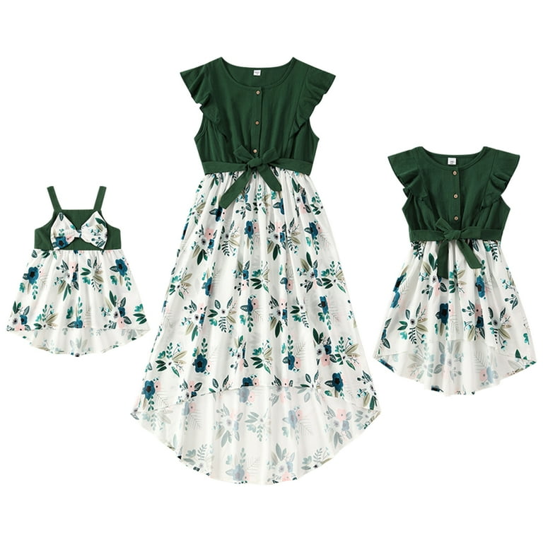 IBTOM CASTLE Mommy and Me Matching Dresses Ruffled Midi Dress Summer Solid  Color Stripe Mom Daughter Matching Outfits 4-5 Years Green Flower -  Walmart.com