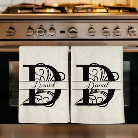 Letter D Kitchen Towels Set of 2 Monogram Words Absorbent Dish Towels for Kitchen Microfiber Hand Towel Quick Drying Tea Towel for Cleaning Decorative Dishcloths