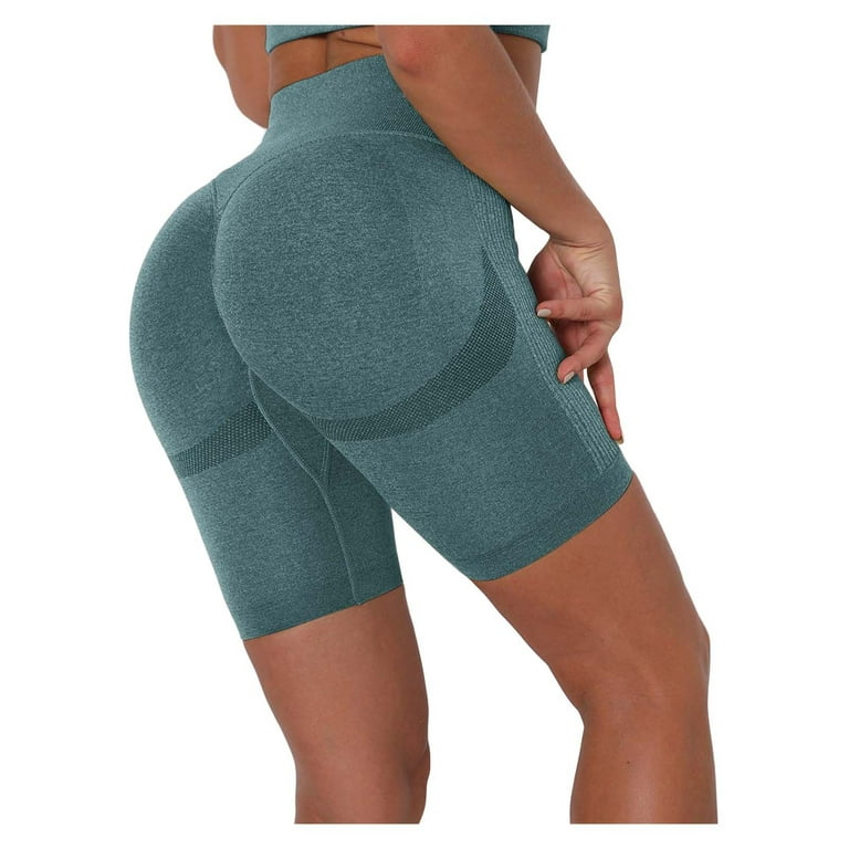Efsteb Gym Shorts Women Workout Shorts Fitness Pants Tight-fitting Stretch  Hip-Up Trendy Gym Yoga Shorts Comfy Solid Color Shorts Green L