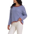 thumbnail image 4 of INSPIRE CHIC Women's Striped Sweater Casual Curved Hem Drop Shoulder Sweaters Pullover Top XL Blue, 4 of 6