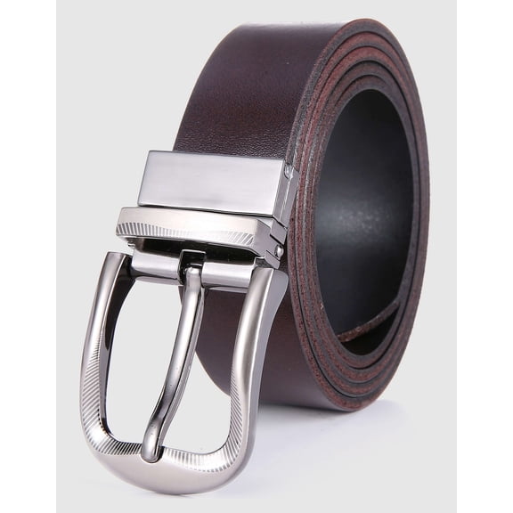 Marino Reversible Brown/Black Leather Belt For Men - Classic Dress Belt 1.25 inch Wide - With Removable Rotating Buckle