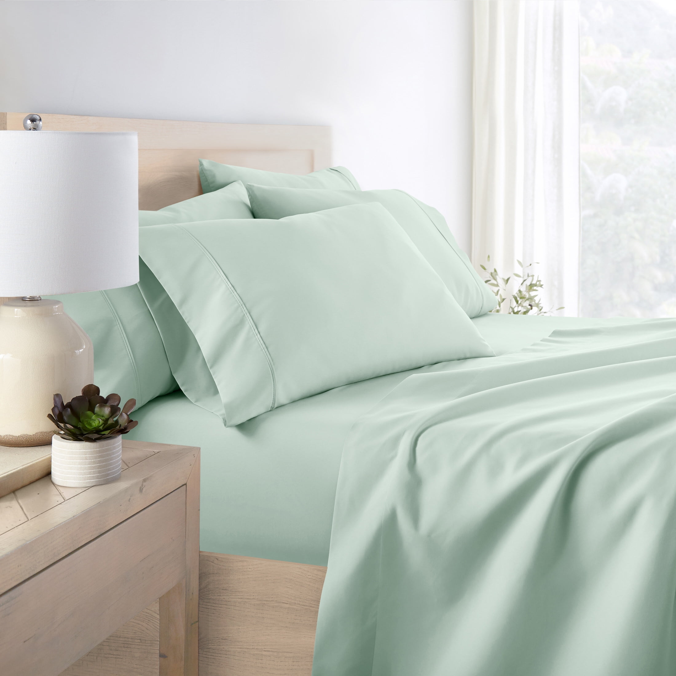 Full, Mint Solid Microfiber 6 Piece Bed Sheet Set, by Noble Linens