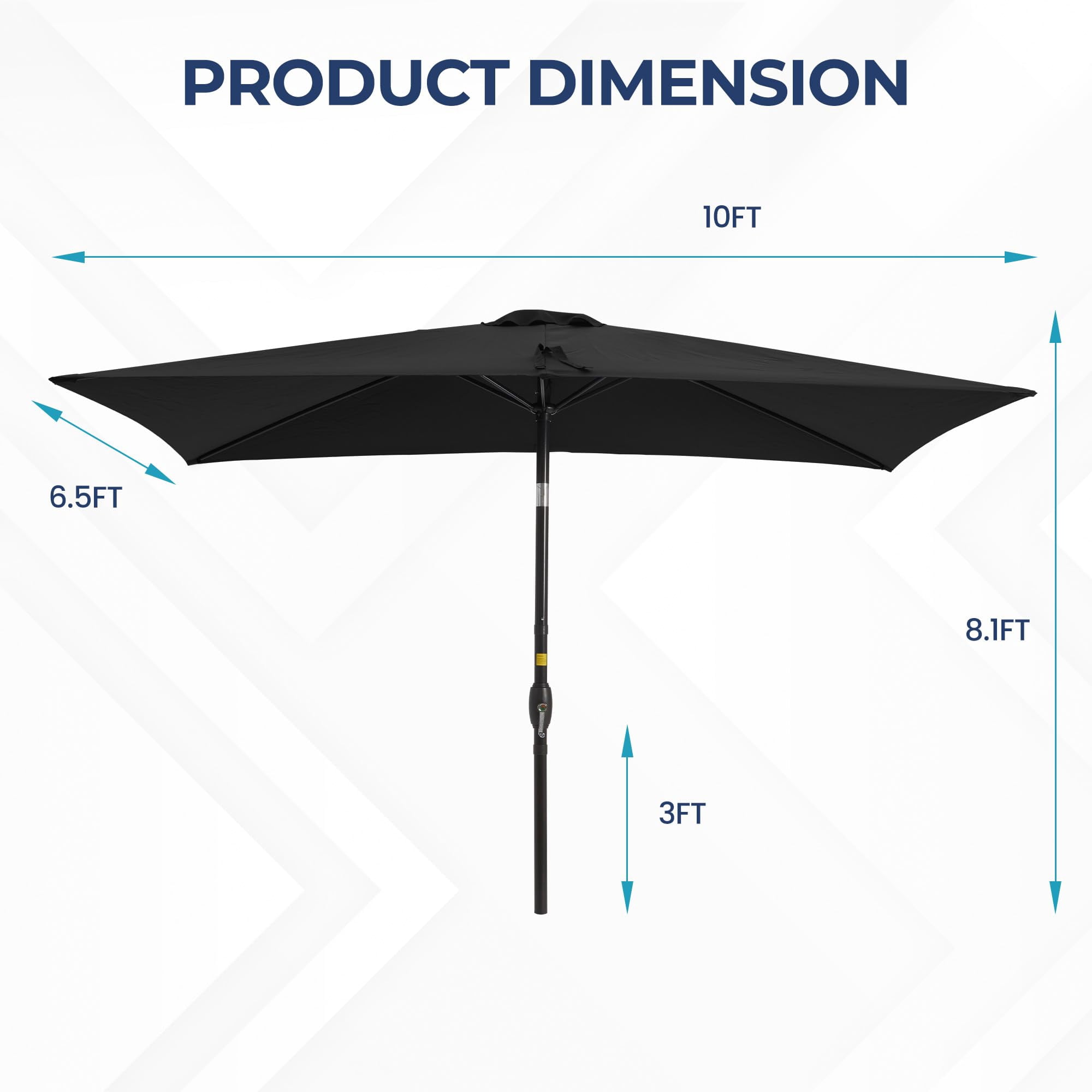 Sunvivi 10 x 6.5 Ft Rectangular Patio Umbrella with Crank and Tilt, Metal Pole Outdoor Umbrella with Polyester Canopy, Black