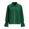 thumbnail image 5 of Babysbule Women's Satin Ruffle Collar Zip Front Blouse, Flounce Cuff Long Sleeve Casual Top for Office & Evening Wear, 5 of 8