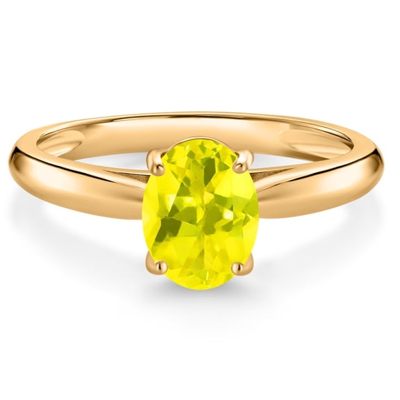 Gem Stone King 10K Yellow Gold Canary Mystic Topaz Solitaire Engagement Ring for Women (1.56 Cttw, Oval 8X6MM, Gemstone Birthstone, Available in Size 5, 6, 7, 8, 9)