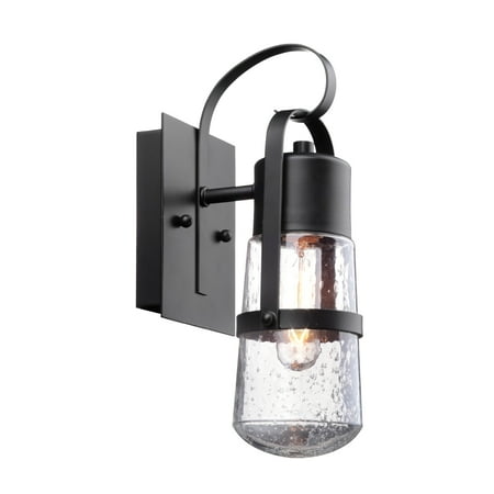

Globe Electric Helm 12 1-Light Matte Black Outdoor Wall Sconce with Clear Seeded Glass Shade 44197