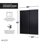 76 H x 60 W Sliding Frameless Shower Door Matte Black w/ Tinted Glass