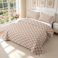 thumbnail image 3 of Manfei Modern Checkered Twin Quilt Set,Geometric Check Twin Coverlet Set,Brown White,2 Pieces,1 Bedspread and 1 Pillowcase, 3 of 7