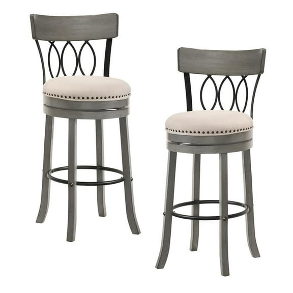 Furniture of America Beka Wood 29-Inch Swivel Bar Stool in Light Gray (Set of 2)