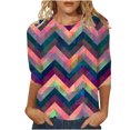 thumbnail image 1 of WEAIXIMIUNG T-Shirt d'Été Mode Décontractée à Rayures Colorées Manches 3/4 Confortable pour Femmes Saint-Valentin, 1 of 5